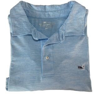 Vineyard Vines On The Go Sankaty‎ Polo 2XL light blue Striped Performance FLAW